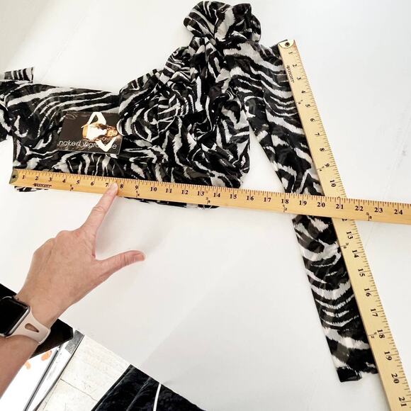 Naked Wardrobe Wrap Top NEW Sz M Style NW-C2128 Black White Zebra Print Sheer - Picture 8 of 9